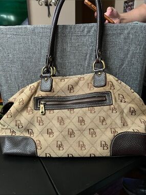 Dooney & Bourke Beige Satchel with Brown Trim and DB Monogram